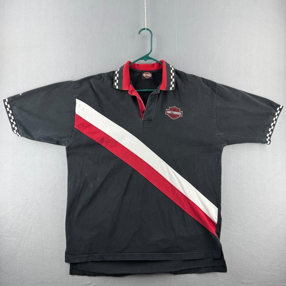 Vintage Harley Davidson‎ Shirt Mens 2XL Black Cotton Polo Shirt Mechanic 90s